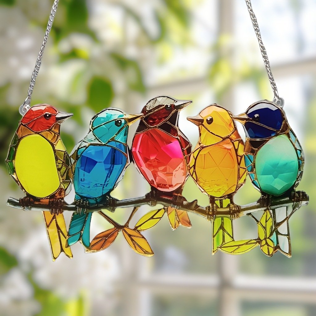 Rainbow Songbirds Stained Hanging (8 inches)-PLAWLTD