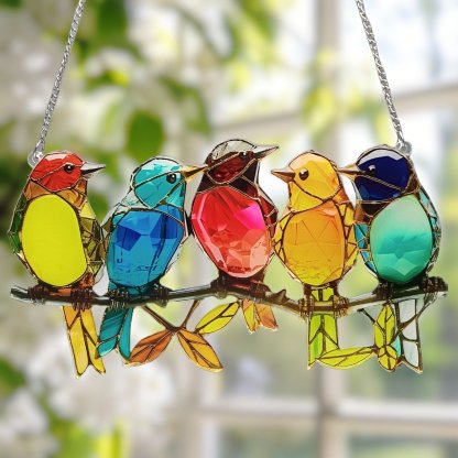 Rainbow Songbirds Stained Hanging (8 inches)-PLAWLTD