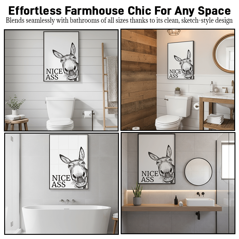 🐴The "Nice Ass" Cheeky Donkey Bathroom Canvas Art Hidden Humour for Pure Joy