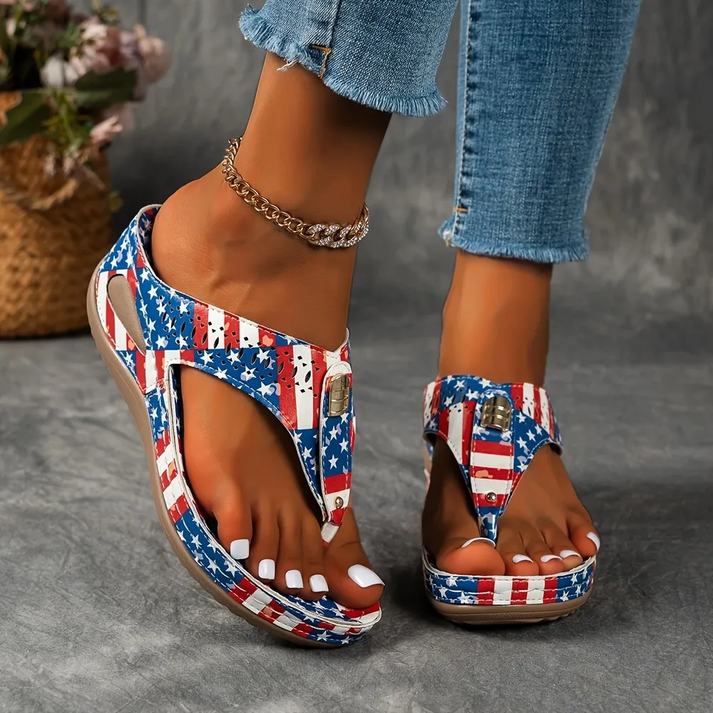 🔥Summer Best Seller🔥Women'S Patriotic Slide Sandals - Stylish American Flag Design