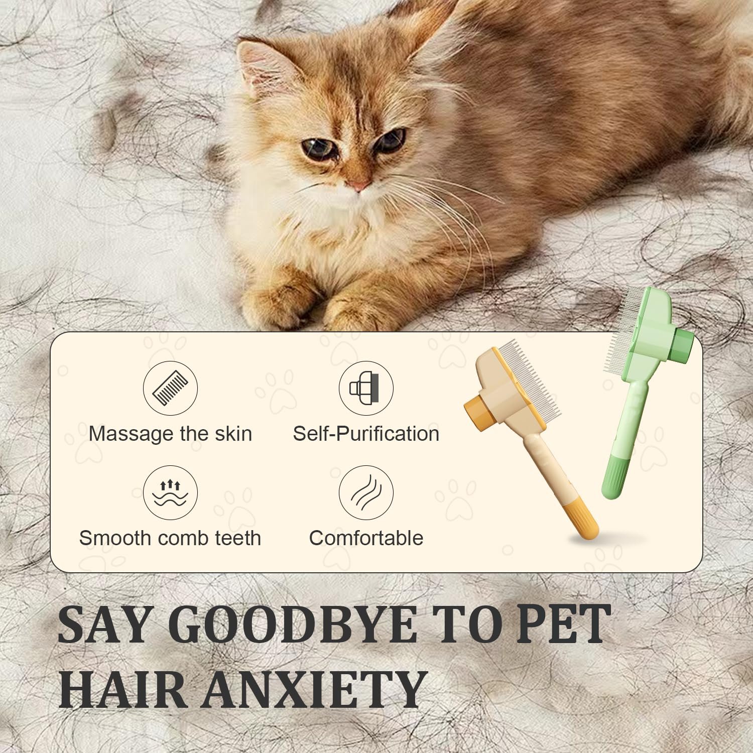 👋Say goodbye to floating hairs and fleas🔥Pet Comb Grooming Brush