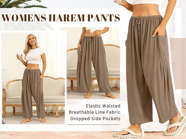 Product Introduction of TARSE Womens Linen Wide Leg Pants Casual Loose Beach Palazzo Harem Pants with Pockets 21