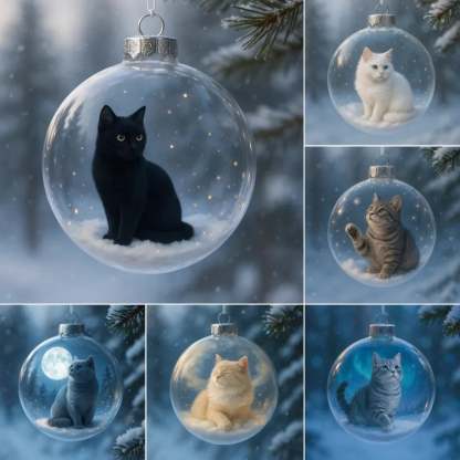 🎁Buy 3 Get 1 FREE - Cute Cat Christmas Glass Ornaments Collection
