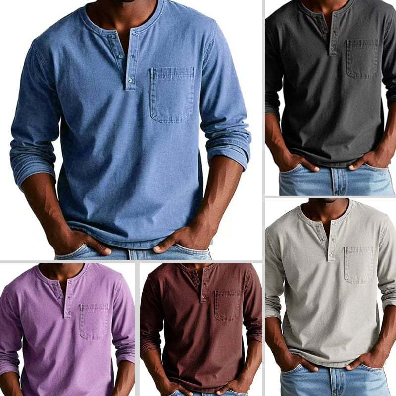 Men's Fashion Vintage Distressed Pocket Long-Sleeve Shirt-PLAWLTD