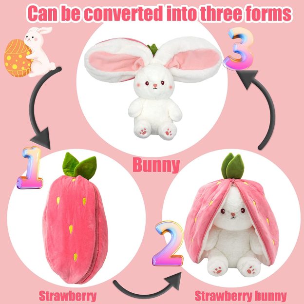 🍓Strawberry Bunny Transformed into Little Rabbit🐰Fruit Doll Plush Toy