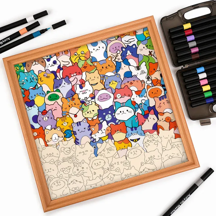 🐱Little Kitties - Wooden Coloring Puzzle
