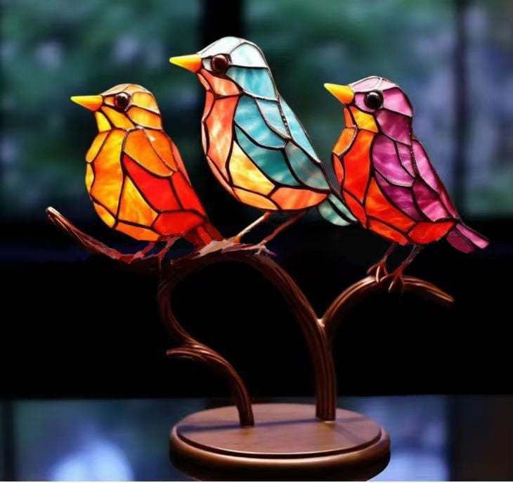 🎉49% OFF ! 🌈Stained Glass Birds on Branch Desktop Ornaments 🕊️✨-PLAWLTD
