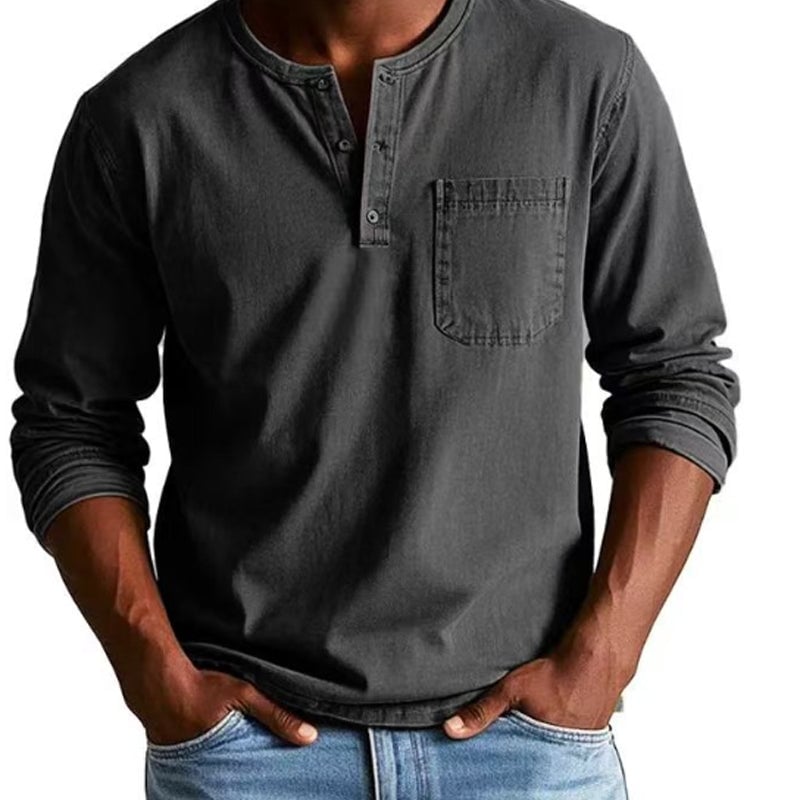 Men's Fashion Vintage Distressed Pocket Long-Sleeve Shirt-PLAWLTD