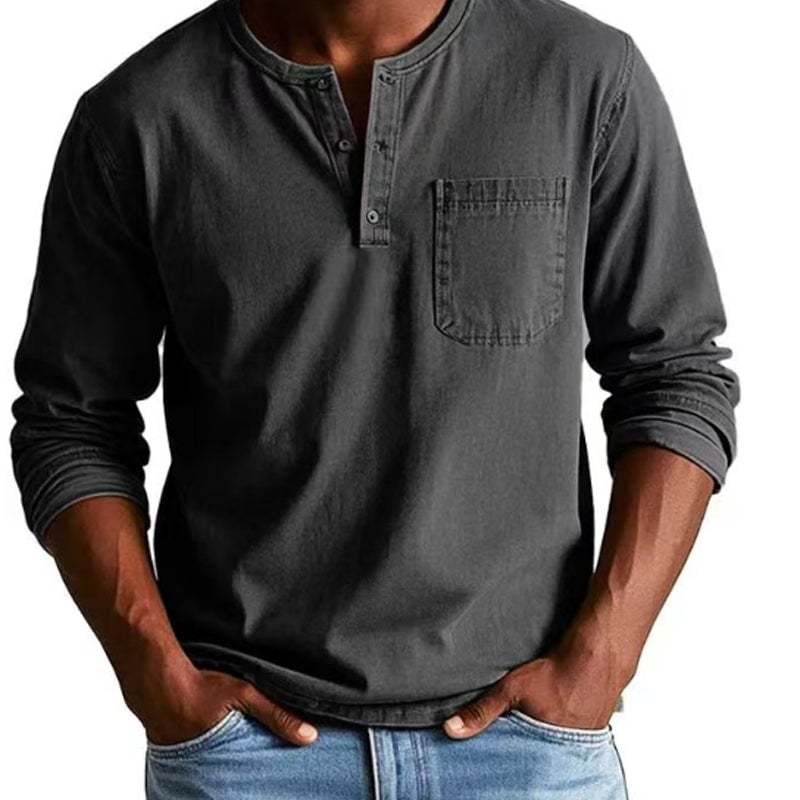 Men's Fashion Vintage Distressed Pocket Long-Sleeve Shirt-PLAWLTD