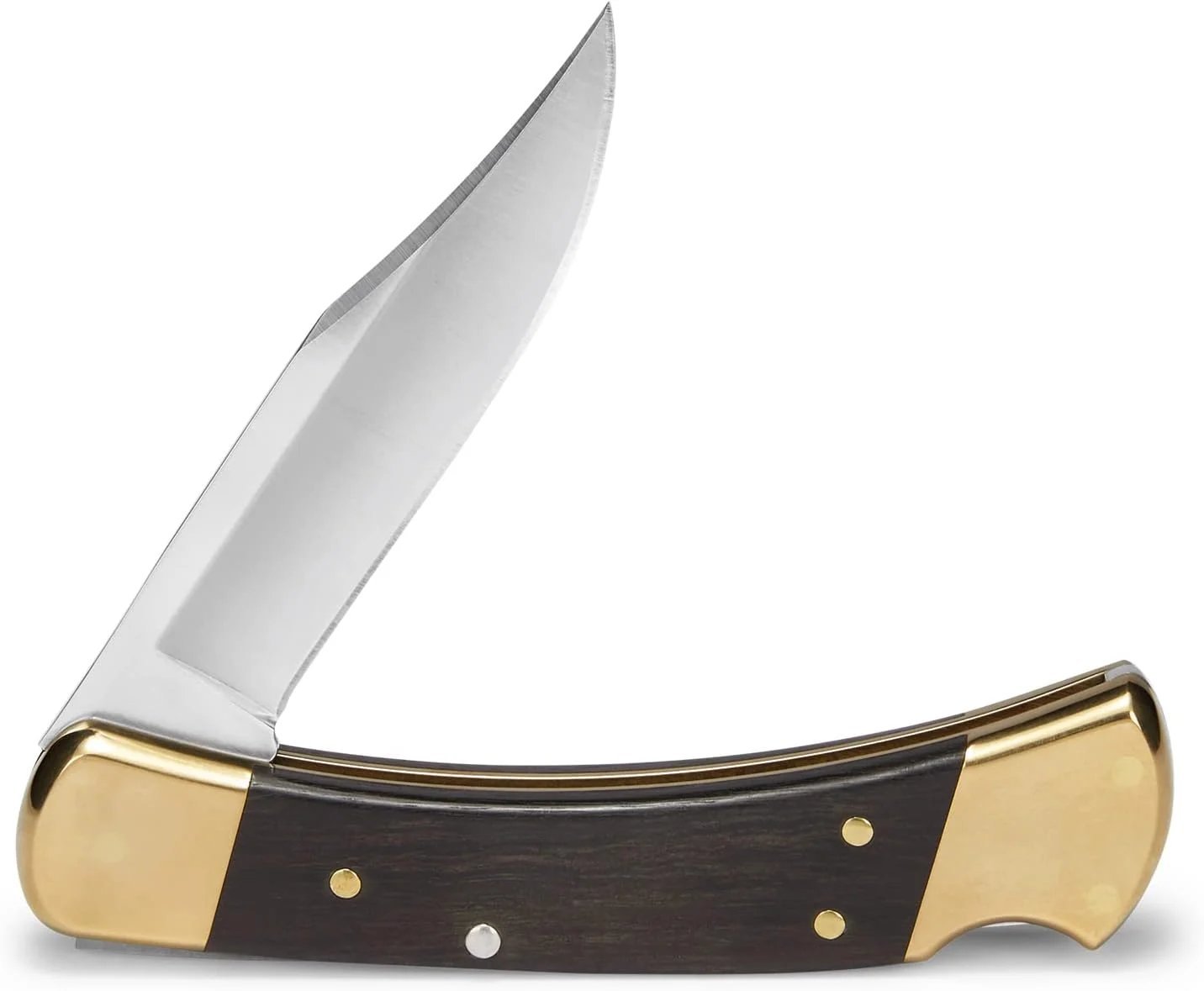 Buck 110 Folding Hunter Lock-back Knife, Brass Bolsters, Ebony Handles, 3-3/4" 420HC Blade with Leather Sheath-PLAWLTD