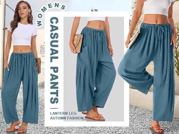 Product Introduction of TARSE Womens Linen Wide Leg Pants Casual Loose Beach Palazzo Harem Pants with Pockets 17