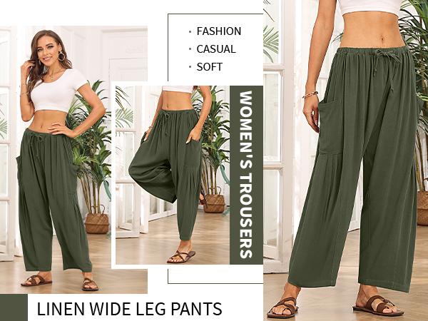Product Introduction of TARSE Womens Linen Wide Leg Pants Casual Loose Beach Palazzo Harem Pants with Pockets 23