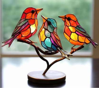 🎉49% OFF ! 🌈Stained Glass Birds on Branch Desktop Ornaments 🕊️✨-PLAWLTD