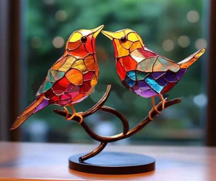 🎉49% OFF ! 🌈Stained Glass Birds on Branch Desktop Ornaments 🕊️✨-PLAWLTD