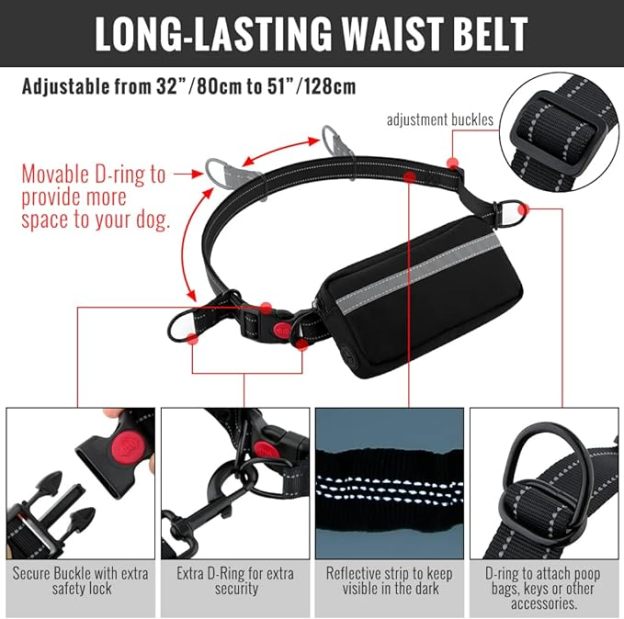 Hands Free Dog Leash with Zipper Pouch