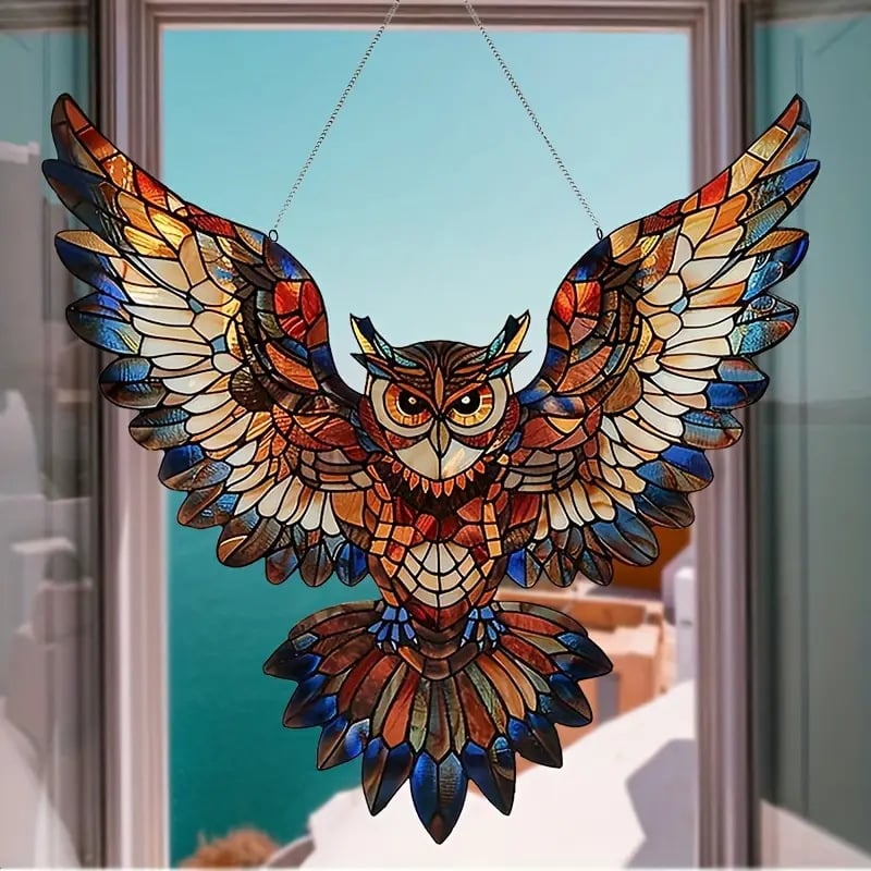 Wise Owl Stained Art Ornament (10 inches)-PLAWLTD