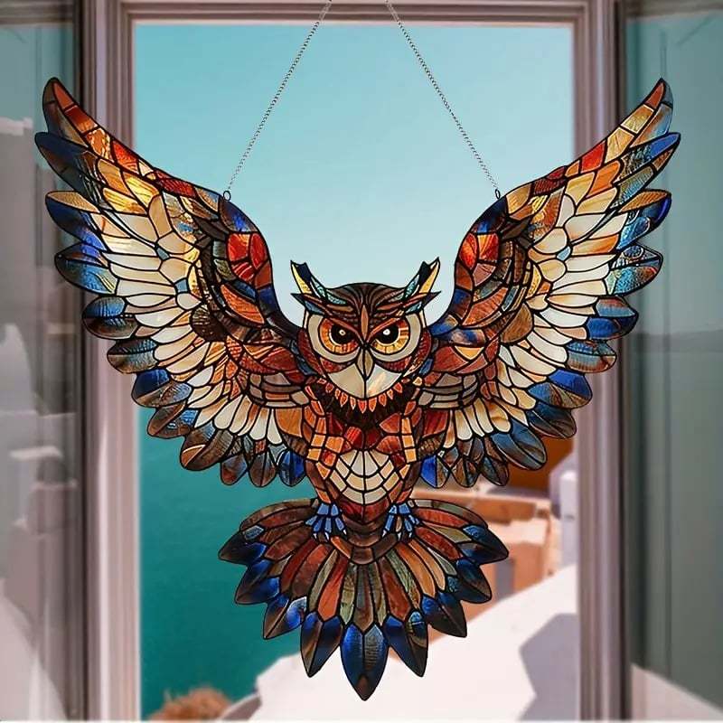 Wise Owl Stained Art Ornament (10 inches)-PLAWLTD