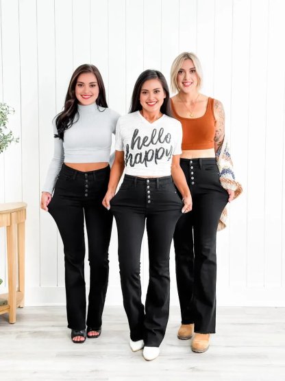 🔥HOT SALE-Mid Rise Button Fly Bootcut Jeans（Suitable for all body types）