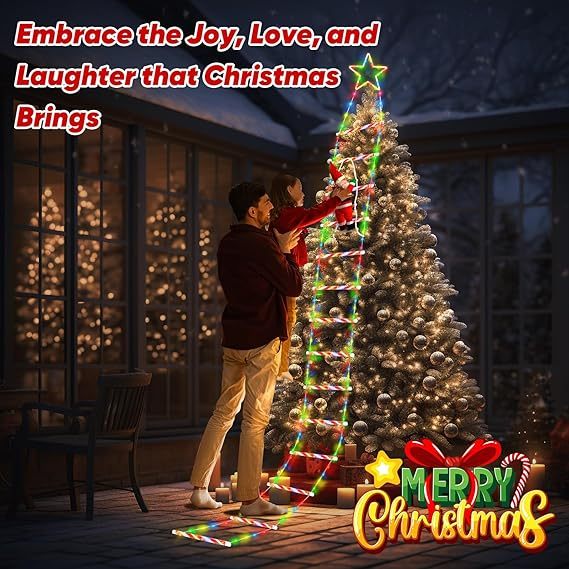 🎅🎄Christmas Decorative Ladder Lights with Climbing Santa Claus