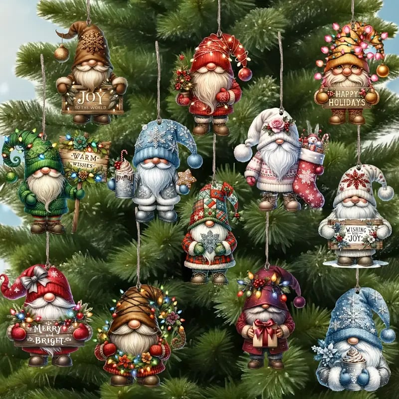 Wooden Dwarf Christmas Tree Ornaments Set (12pcs)-PLAWLTD