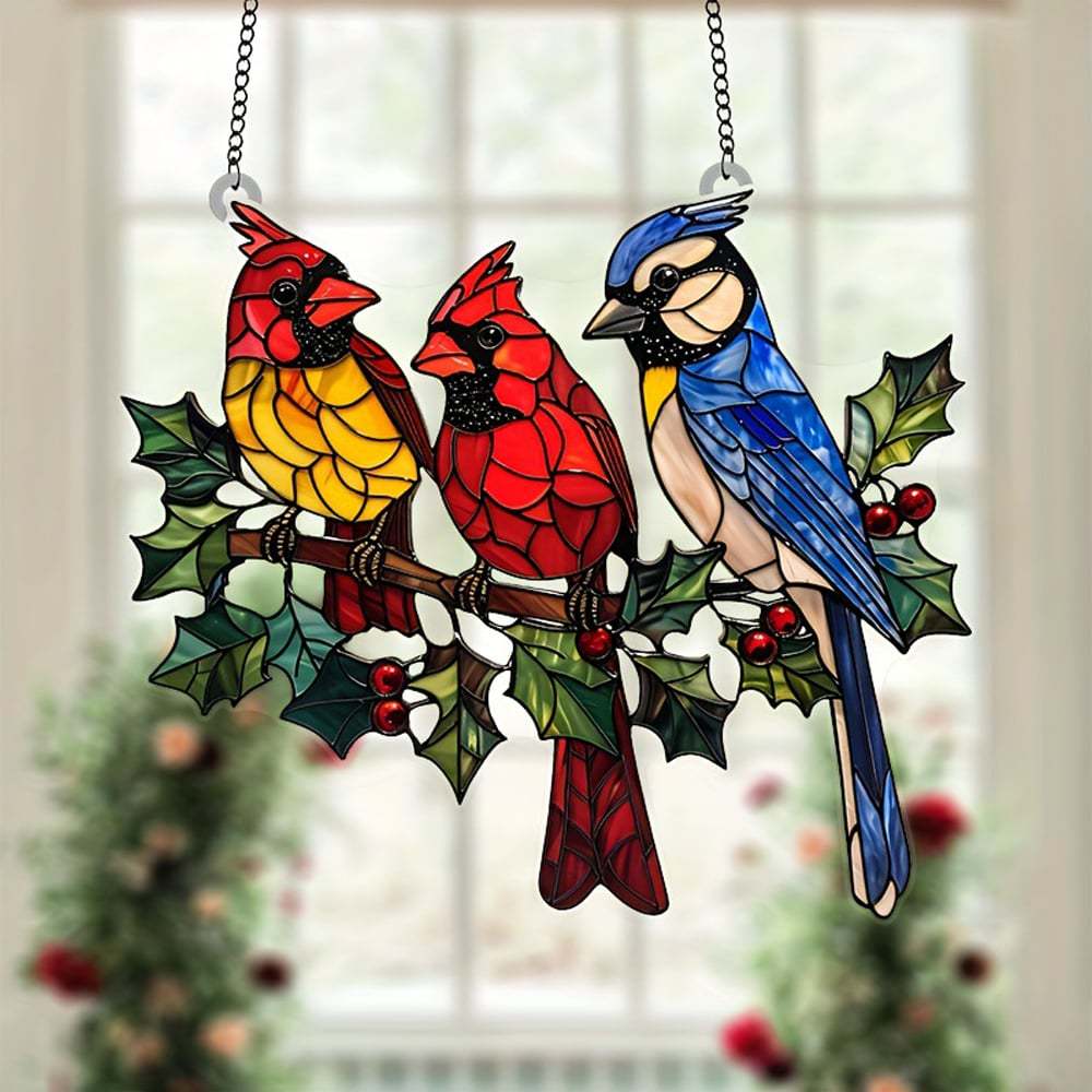 Holiday Harmony: Three Birds Stained Hanging Decor (8 inches)-PLAWLTD