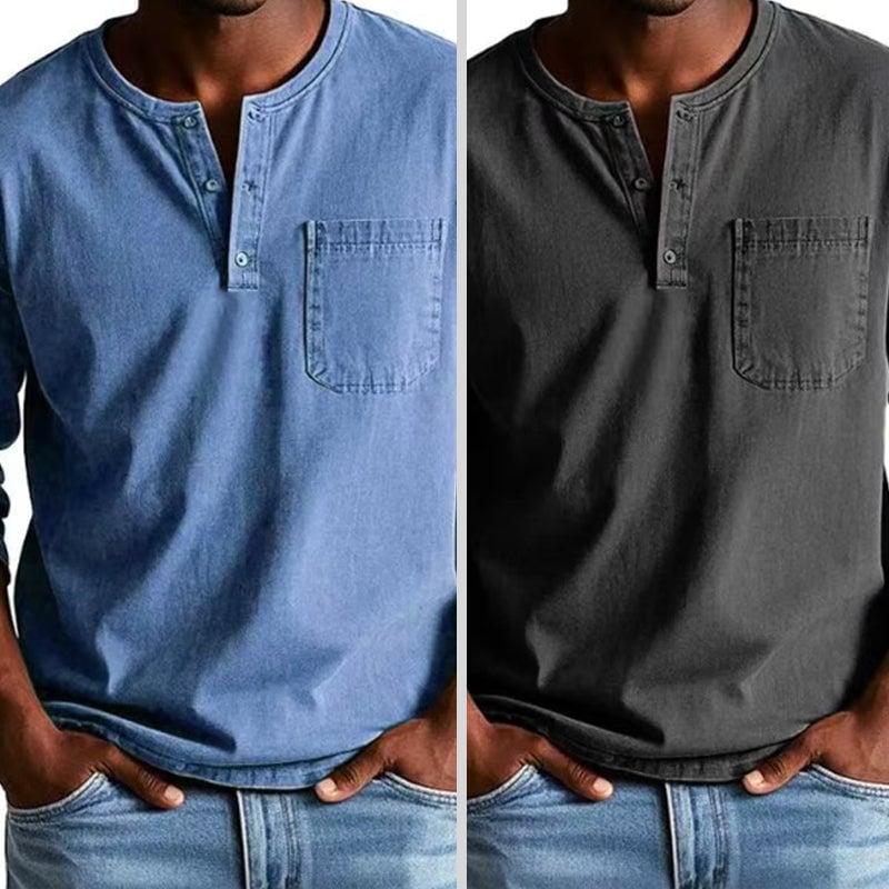 Men's Fashion Vintage Distressed Pocket Long-Sleeve Shirt-PLAWLTD