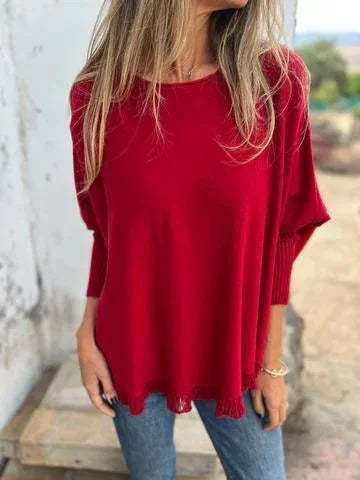 Casual Elegance: The Boho Raw Hem Knit Sweater