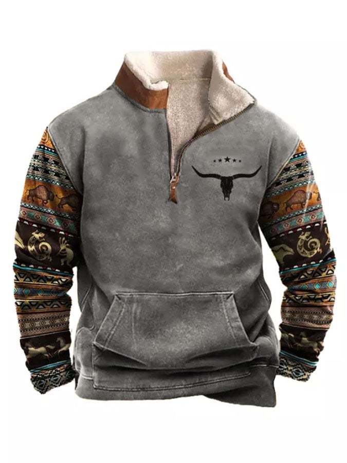 Men's Western Ethnic Style Casual Zipper Fleece Sweatshirt