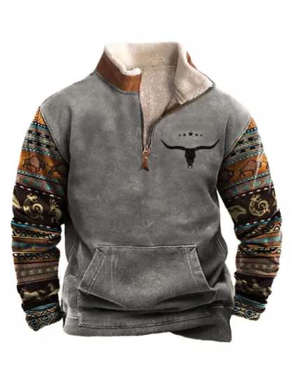 Men's Western Ethnic Style Casual Zipper Fleece Sweatshirt