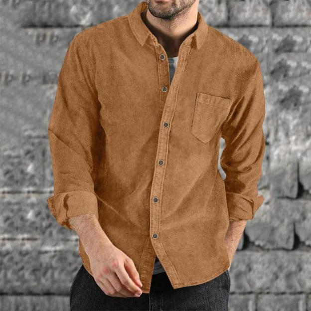 Men's Lapel Solid Color Casual Corduroy Shirt