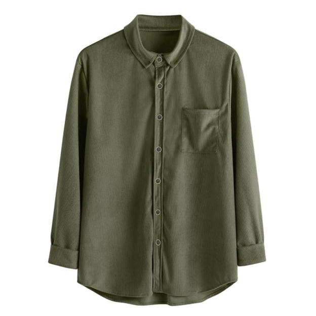 Men's Lapel Solid Color Casual Corduroy Shirt
