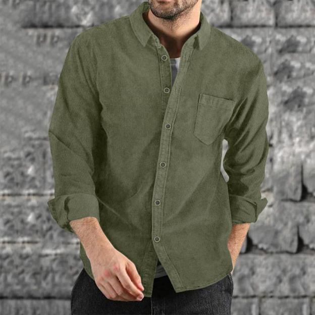 Men's Lapel Solid Color Casual Corduroy Shirt