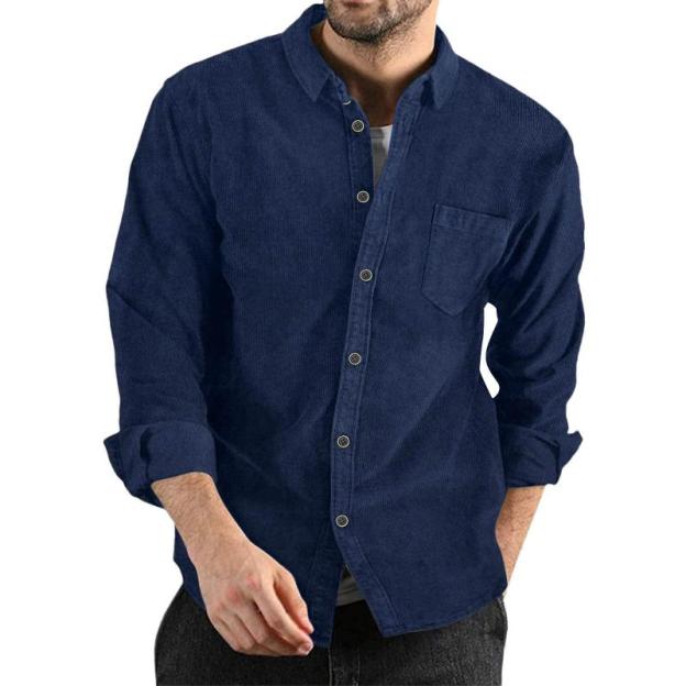 Men's Lapel Solid Color Casual Corduroy Shirt
