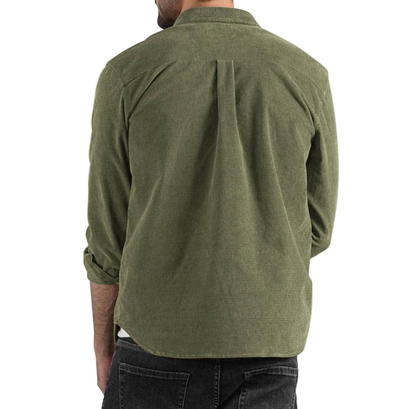 Men's Lapel Solid Color Casual Corduroy Shirt