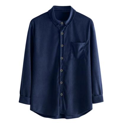 Men's Lapel Solid Color Casual Corduroy Shirt