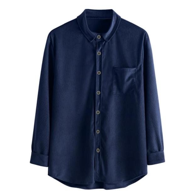 Men's Lapel Solid Color Casual Corduroy Shirt
