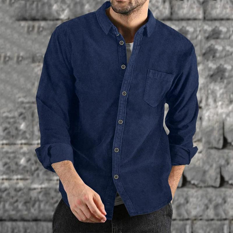 Men's Lapel Solid Color Casual Corduroy Shirt