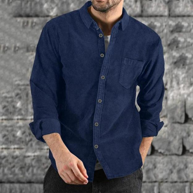 Men's Lapel Solid Color Casual Corduroy Shirt