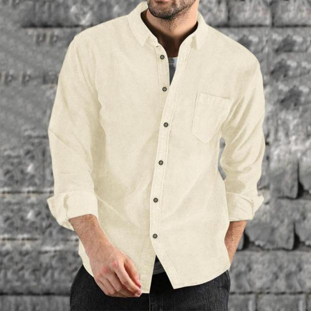 Men's Lapel Solid Color Casual Corduroy Shirt