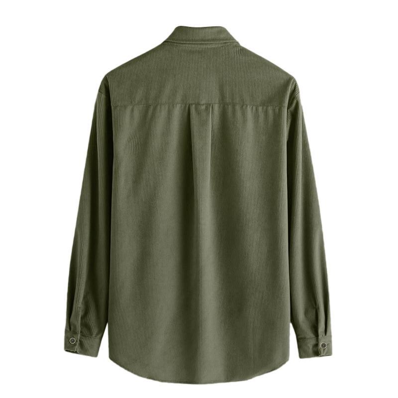 Men's Lapel Solid Color Casual Corduroy Shirt