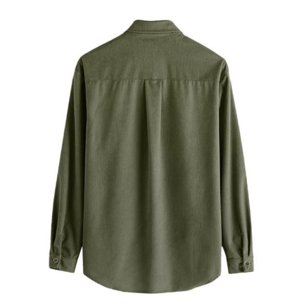 Men's Lapel Solid Color Casual Corduroy Shirt