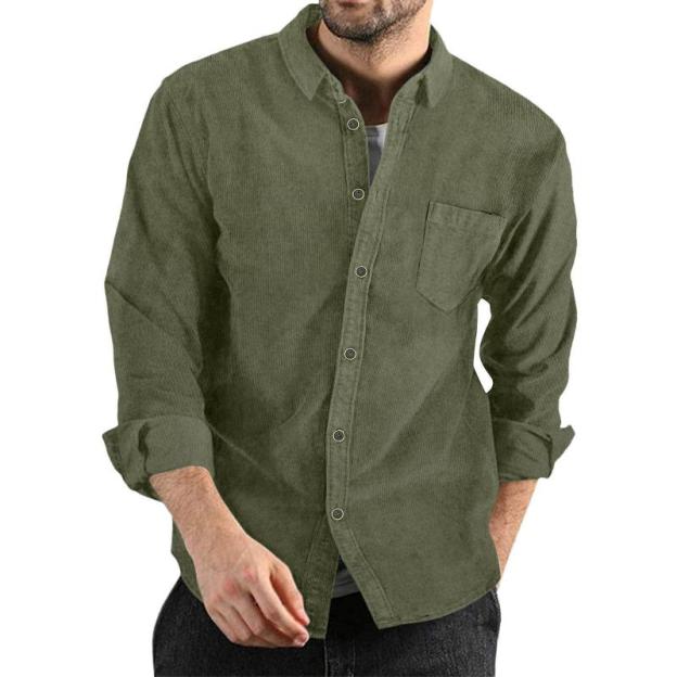 Men's Lapel Solid Color Casual Corduroy Shirt
