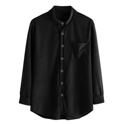 Men's Lapel Solid Color Casual Corduroy Shirt