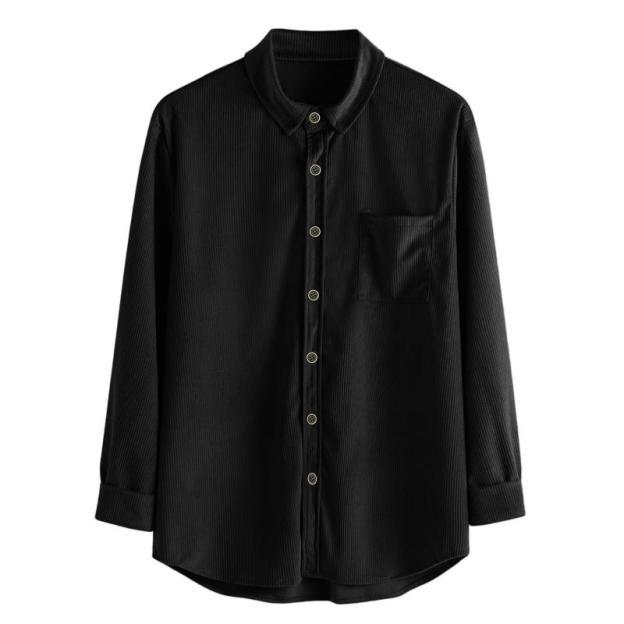 Men's Lapel Solid Color Casual Corduroy Shirt