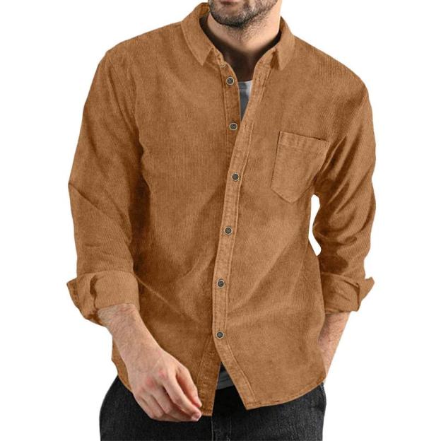 Men's Lapel Solid Color Casual Corduroy Shirt