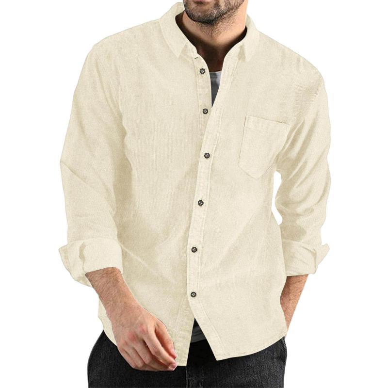 Men's Lapel Solid Color Casual Corduroy Shirt