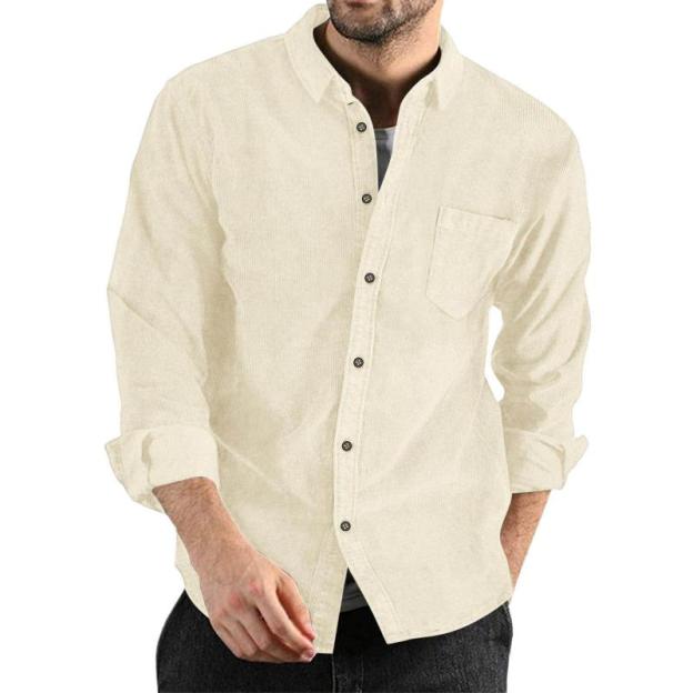 Men's Lapel Solid Color Casual Corduroy Shirt