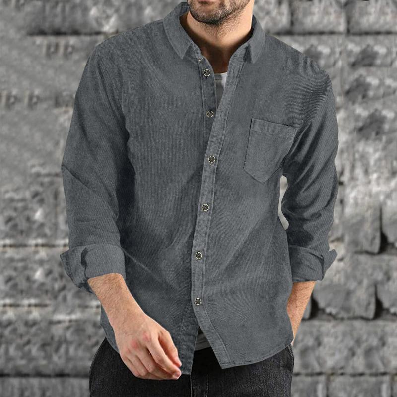 Men's Lapel Solid Color Casual Corduroy Shirt