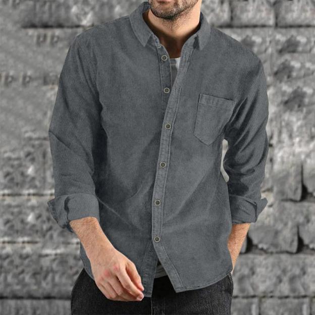 Men's Lapel Solid Color Casual Corduroy Shirt