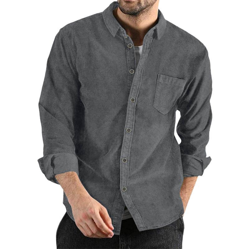 Men's Lapel Solid Color Casual Corduroy Shirt